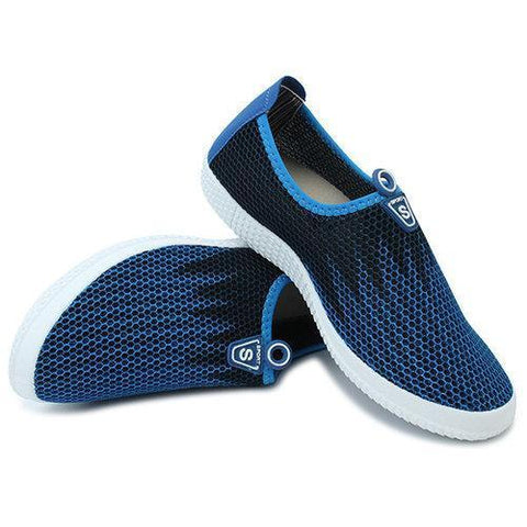 Men Mesh Gradient Blue Black Breathable Slip On Casual Sport Shoes