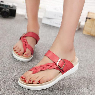 Socofy Leather Knitting Sandals