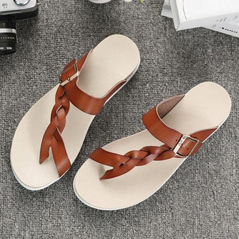 Socofy Leather Knitting Sandals