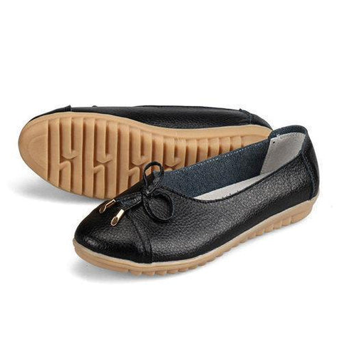 Leather Bowknot Candy Color Soft Comfortable Breathable Slip On Flat Shoes