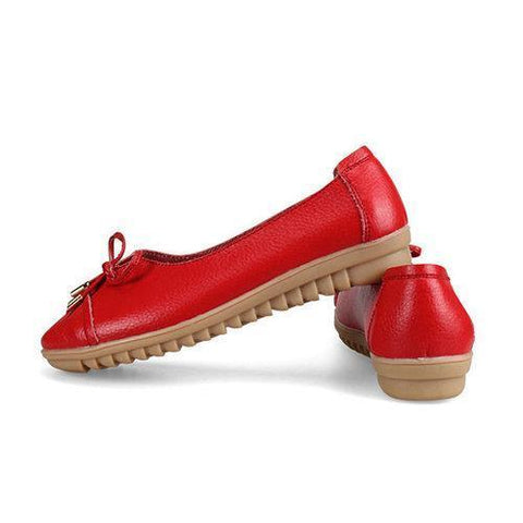 Leather Bowknot Candy Color Soft Comfortable Breathable Slip On Flat Shoes