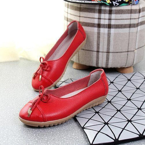 Leather Bowknot Candy Color Soft Comfortable Breathable Slip On Flat Shoes