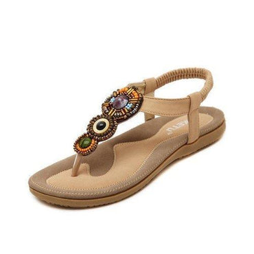 Bohemia Bead National Wind Vintage Retro Clip Toe Slip On Flat Beach Sandals