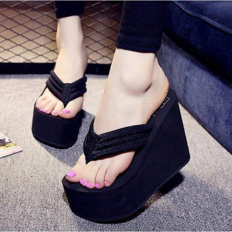 EVA Clip Toe Flip Flops High Heels Platform Beach Slippers