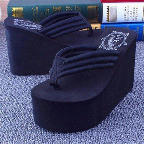 EVA Clip Toe Flip Flops High Heels Platform Beach Slippers