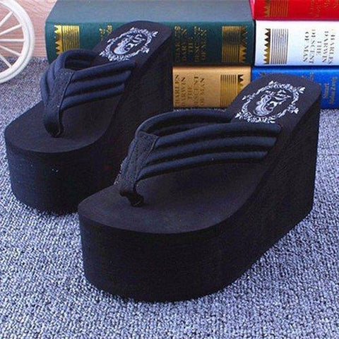 EVA Clip Toe Flip Flops High Heels Platform Beach Slippers