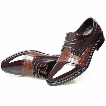 Men Leather Check Plaid Pointed Toe Lace Up Business Formal Shoes