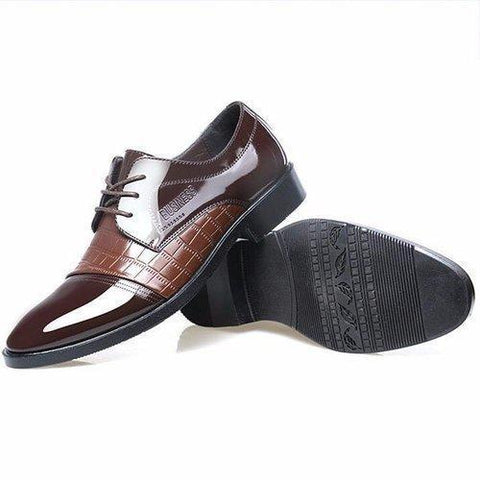 Men Leather Check Plaid Pointed Toe Lace Up Business Formal Shoes