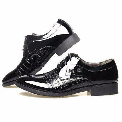 Men Leather Check Plaid Pointed Toe Lace Up Business Formal Shoes