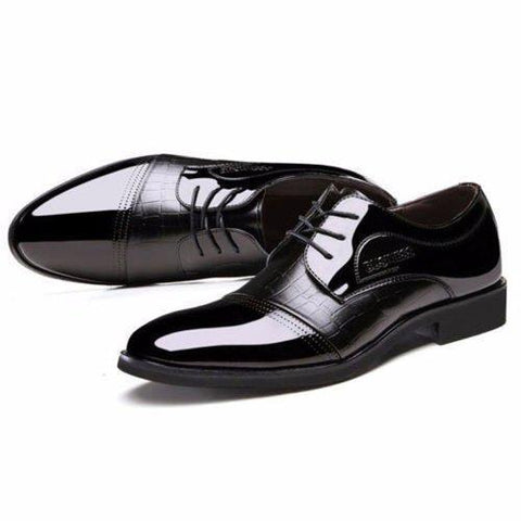 Men Leather Check Plaid Pointed Toe Lace Up Business Formal Shoes