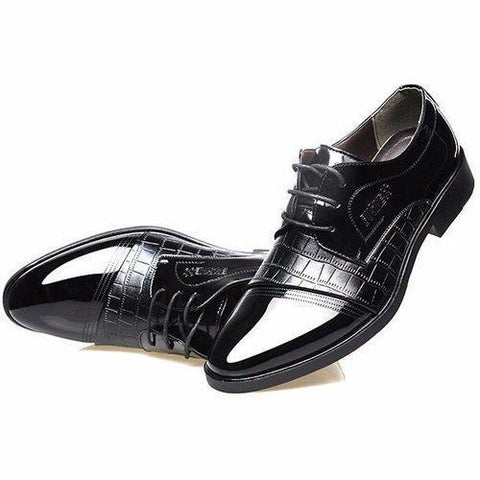 Men Leather Check Plaid Pointed Toe Lace Up Business Formal Shoes