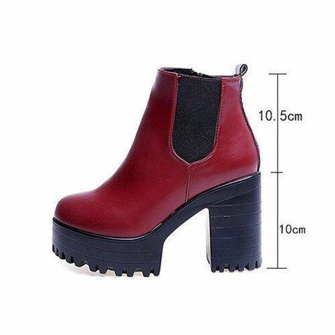 Pure Color Pu European Style Slip On Ankle Chunky Heel Block Zipper Boots