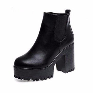 Pure Color Pu European Style Slip On Ankle Chunky Heel Block Zipper Boots