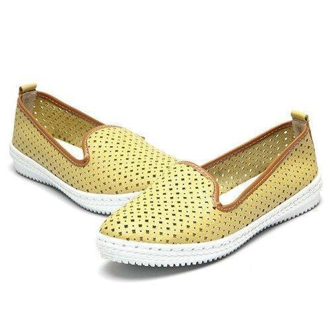 Leather Hollow Out Breathable Soft Comfy Slip On Flat Casual Shoes