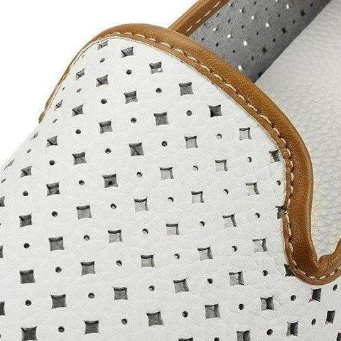 Leather Hollow Out Breathable Soft Comfy Slip On Flat Casual Shoes