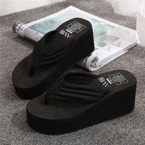 Pure Color Letter Slip On Clip Toe Platform Flip Flops Slippers