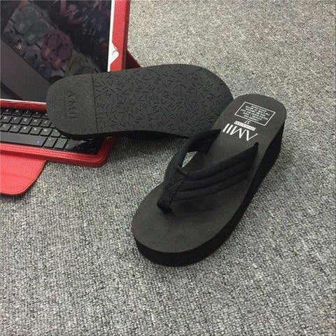 Pure Color Letter Slip On Clip Toe Platform Flip Flops Slippers