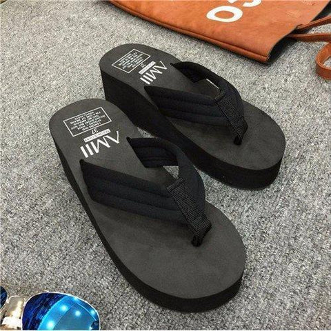 Pure Color Letter Slip On Clip Toe Platform Flip Flops Slippers