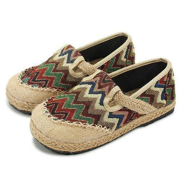 Vintage Pattern Colorful Stripe Flax National Wind Retro Slip On Flat Shoes