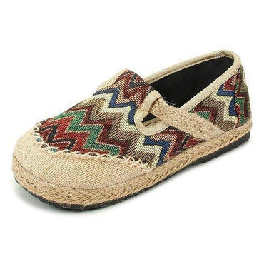 Vintage Pattern Colorful Stripe Flax National Wind Retro Slip On Flat Shoes