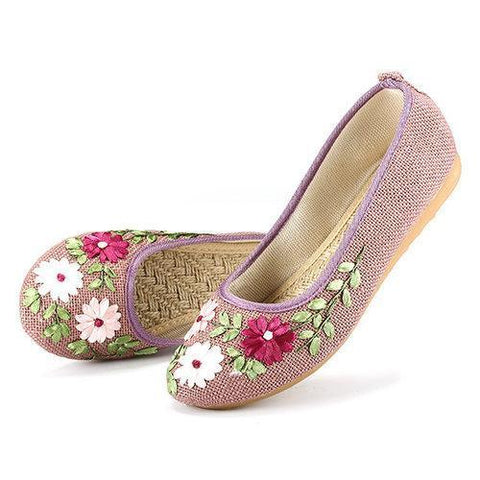 Flower Print Colorful National Wind Slip On Flat Shoes