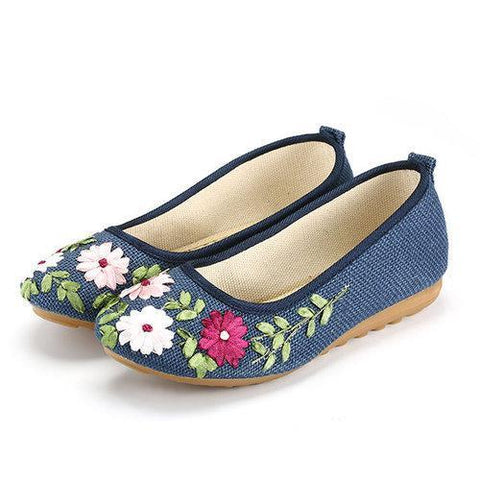 Flower Print Colorful National Wind Slip On Flat Shoes