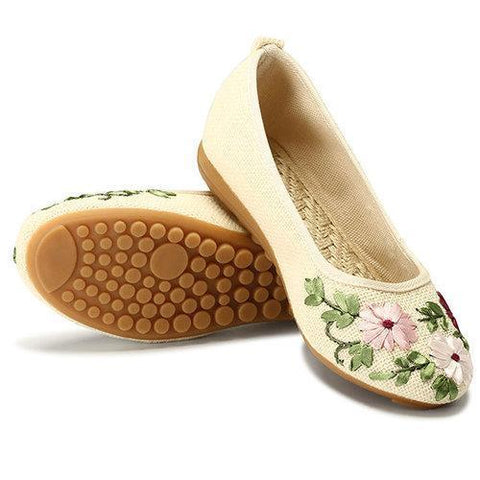 Flower Print Colorful National Wind Slip On Flat Shoes