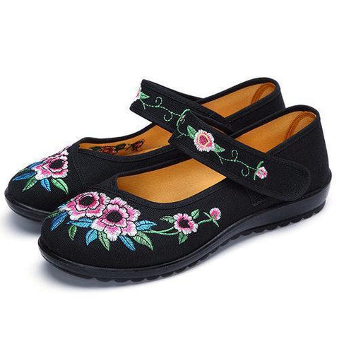 Embroidery Big Flower National Wind Hook Loop Flat Shoes