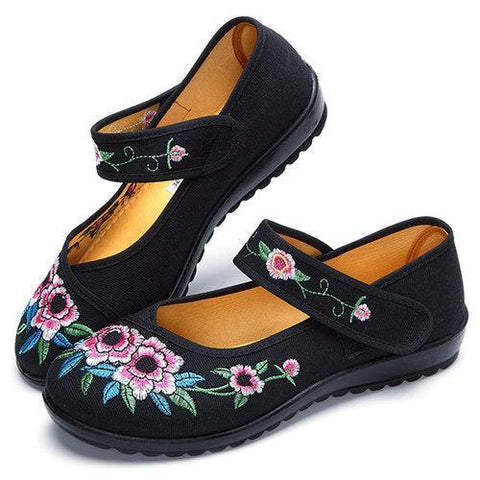 Embroidery Big Flower National Wind Hook Loop Flat Shoes