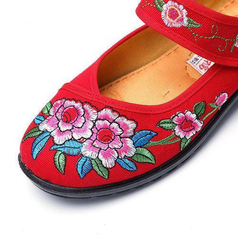 Embroidery Big Flower National Wind Hook Loop Flat Shoes