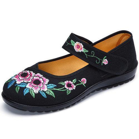 Embroidery Big Flower National Wind Hook Loop Flat Shoes