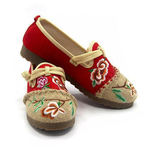 Embroidery Chineseknot Flower Color Match Slip On National Wind Flat Shoes