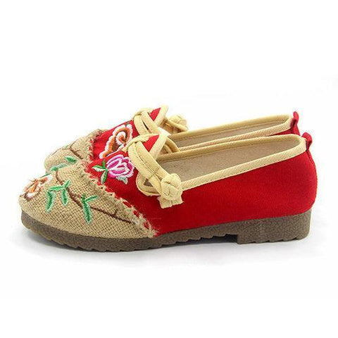 Embroidery Chineseknot Flower Color Match Slip On National Wind Flat Shoes