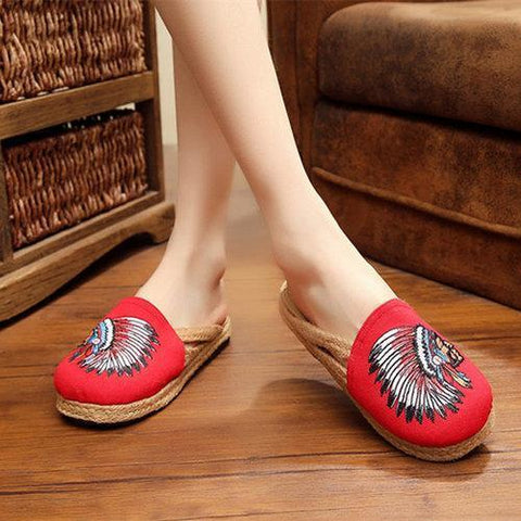 Embroidery Pattern National Wind Vintage Slip On Flat Sandals