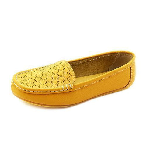 Egg Roll Leather Folded Slip On Flat Hollow Out Breathable Loafers