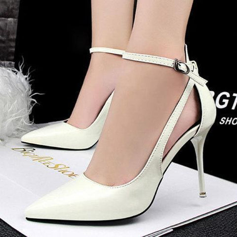 9.5 cm Hollow Out Buckle Pointed Toe European Style High Heel Pumps