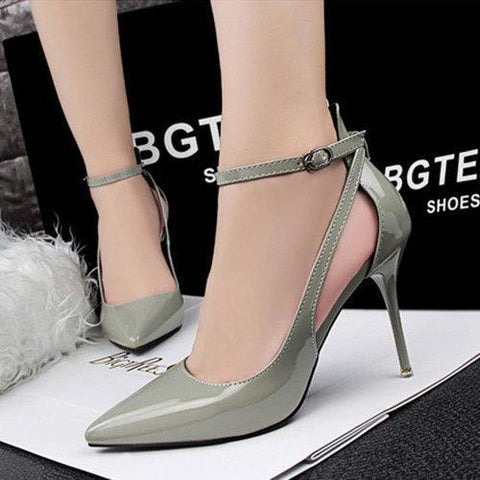 9.5 cm Hollow Out Buckle Pointed Toe European Style High Heel Pumps