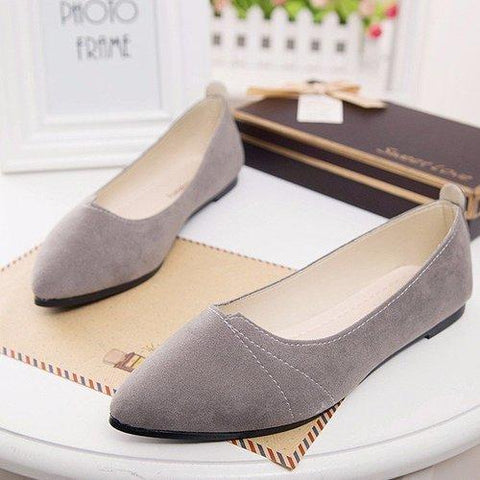 Black Gray Pure Color Slip On Pointed Toe Flat Shoes