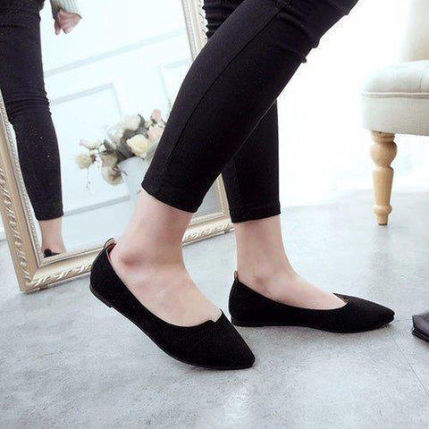 Black Gray Pure Color Slip On Pointed Toe Flat Shoes