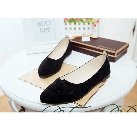 Black Gray Pure Color Slip On Pointed Toe Flat Shoes