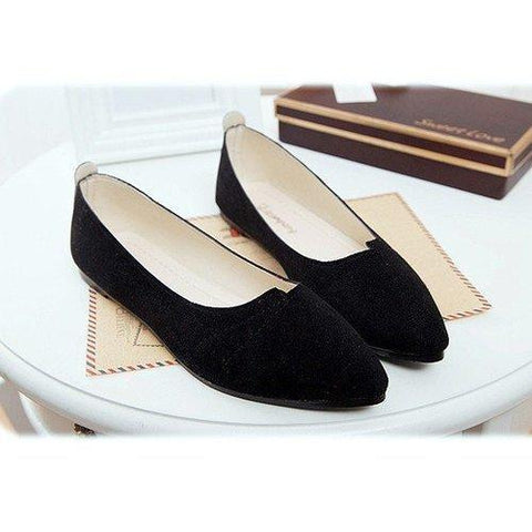 Black Gray Pure Color Slip On Pointed Toe Flat Shoes