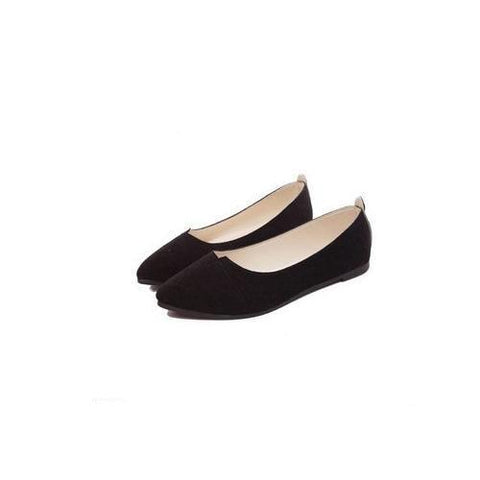 Black Gray Pure Color Slip On Pointed Toe Flat Shoes