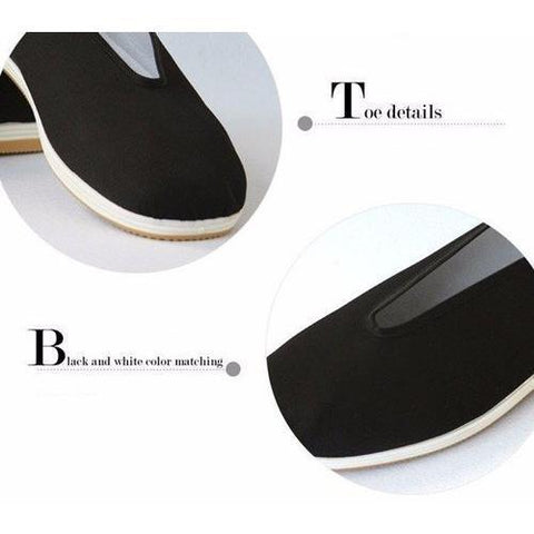 Black Canvas Slip On Chinese Kong Fu Flat Loafers