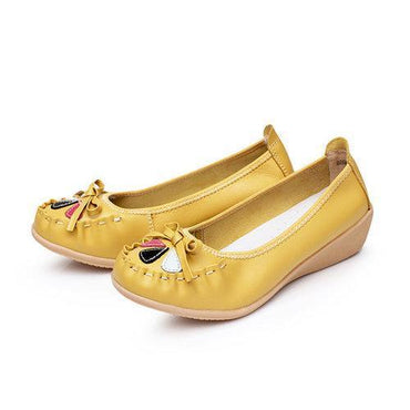 Leather Bowknot Floral Slip On Flat Casual Soft Shoes