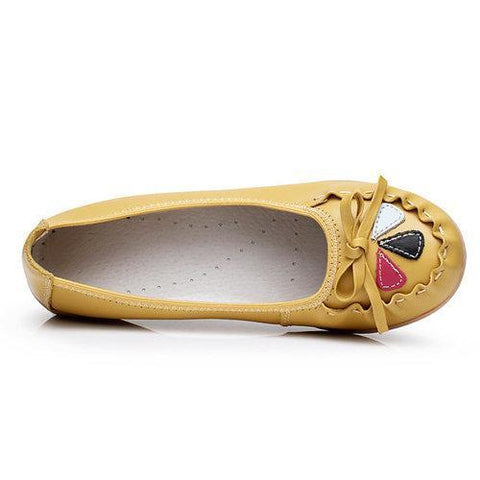 Leather Bowknot Floral Slip On Flat Casual Soft Shoes