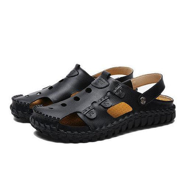 Men Button Hollow Out Slip On Breathable Flat Beach Sandals