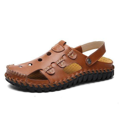 Men Button Hollow Out Slip On Breathable Flat Beach Sandals