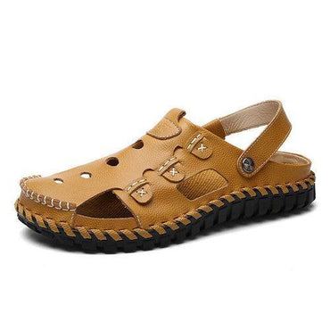 Men Button Hollow Out Slip On Breathable Flat Beach Sandals