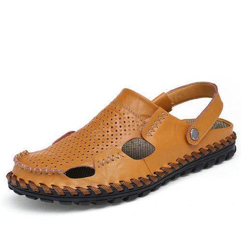 Men Beach Breathable Hollow Out Leather Sandals