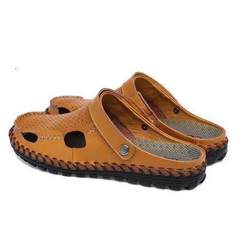 Men Beach Breathable Hollow Out Leather Sandals